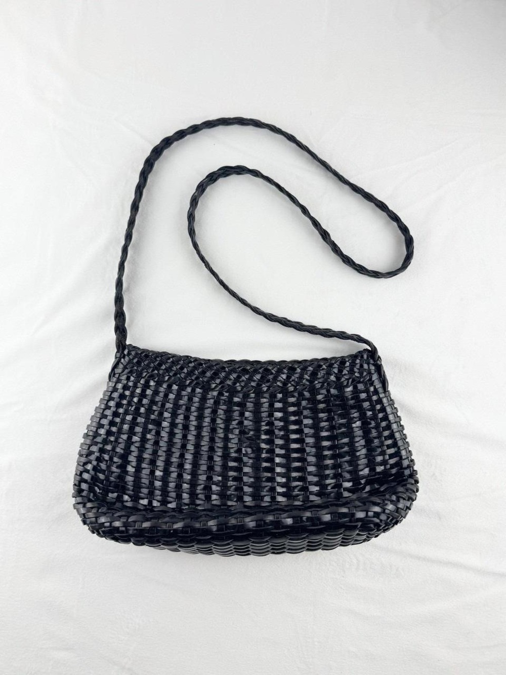 Excellent Vintage Condition Walter Katten Leather Black Woven Crossbody Bag